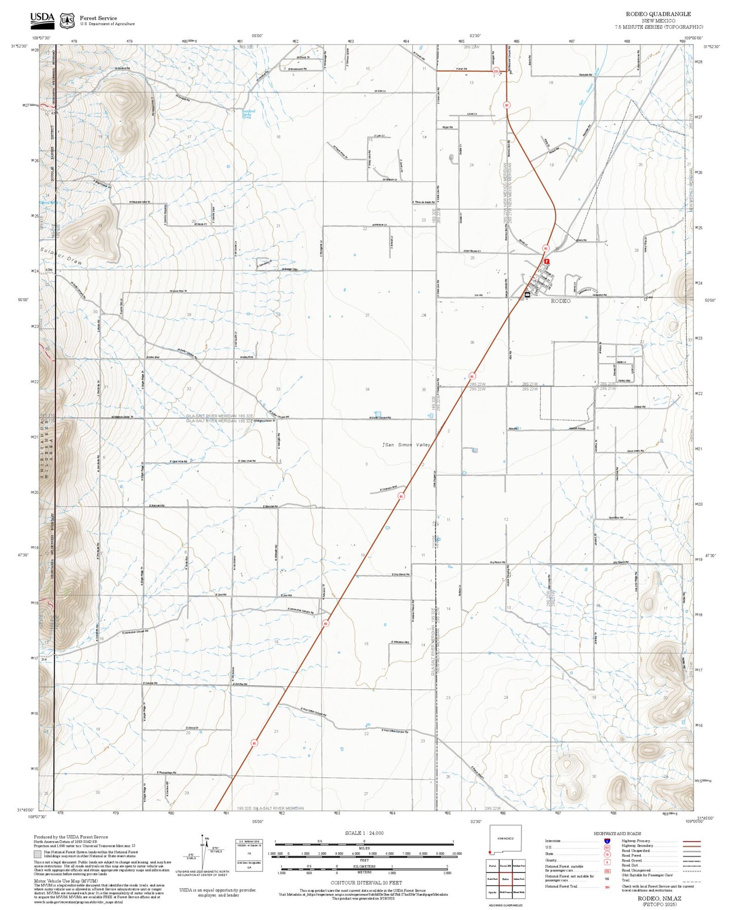 2025 Forest Service Topo Map of Rodeo New Mexico