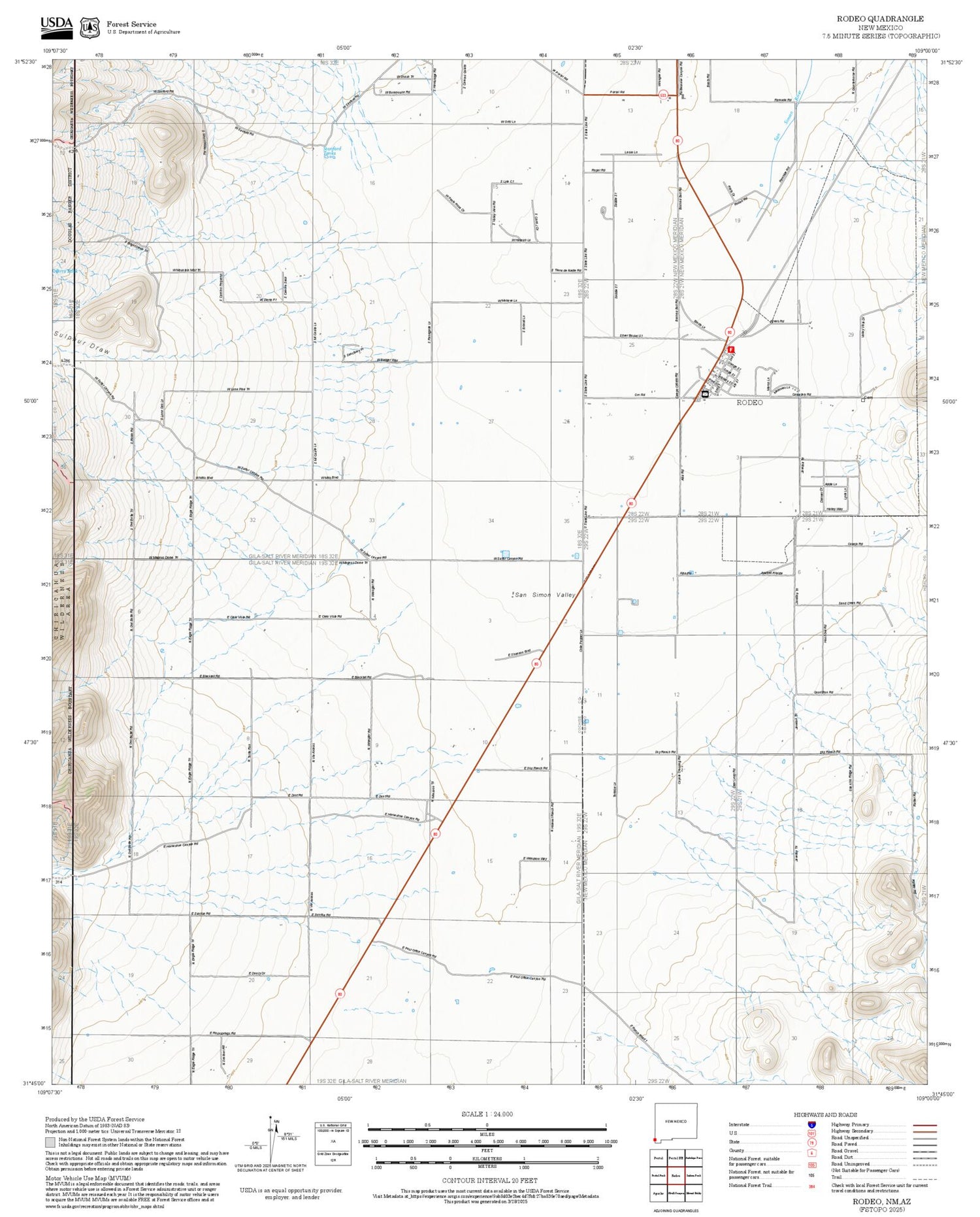 2025 Forest Service Topo Map of Rodeo New Mexico
