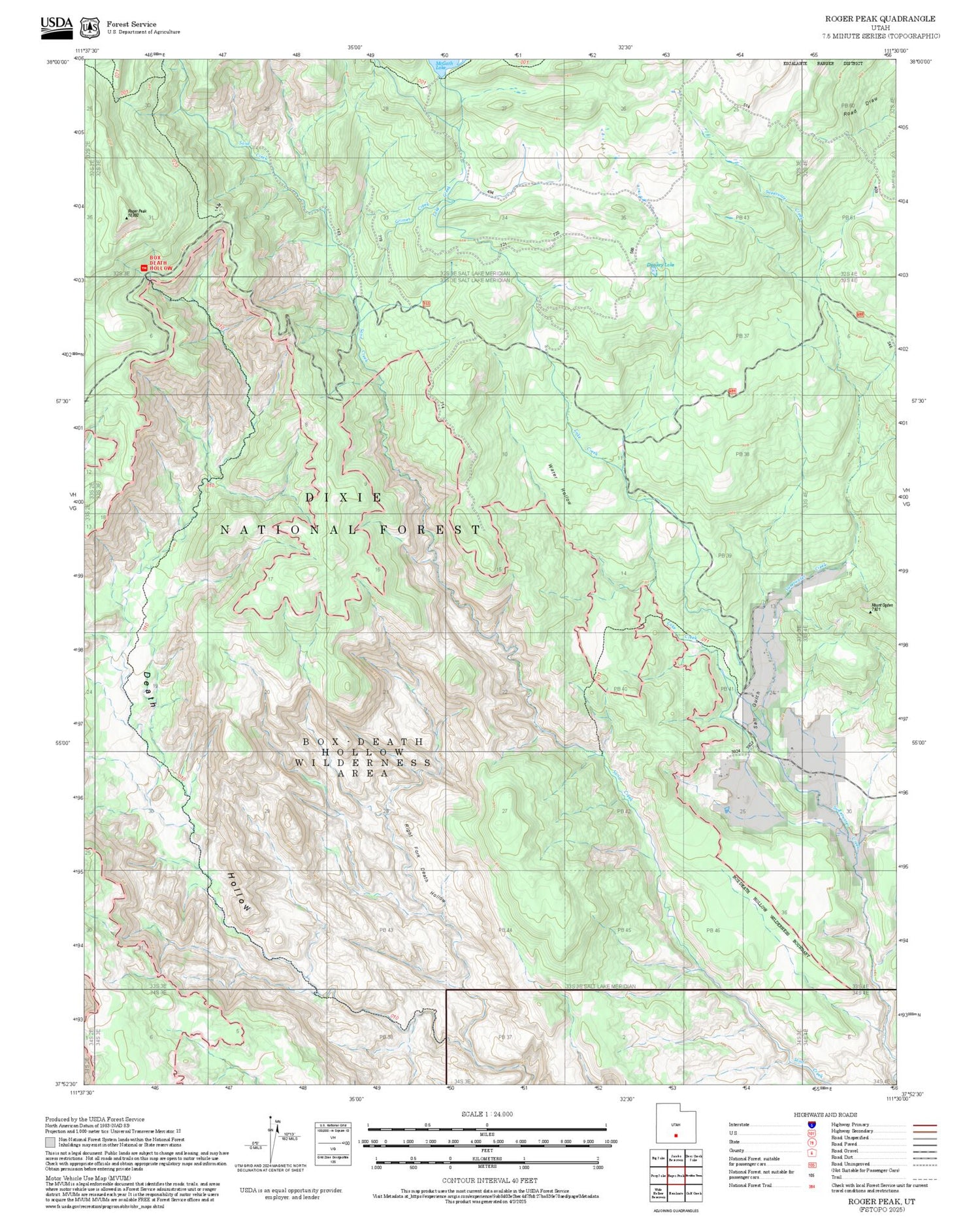 2025 Forest Service Topo Map of Roger Peak Utah