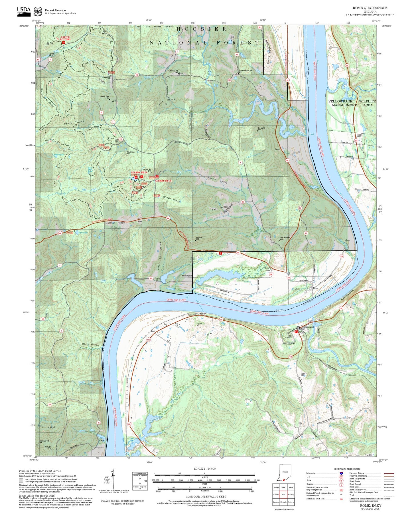 2025 Forest Service Topo Map of Rome Indiana