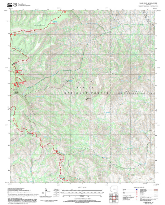 2025 Forest Service Topo Map of Rose Peak Arizona