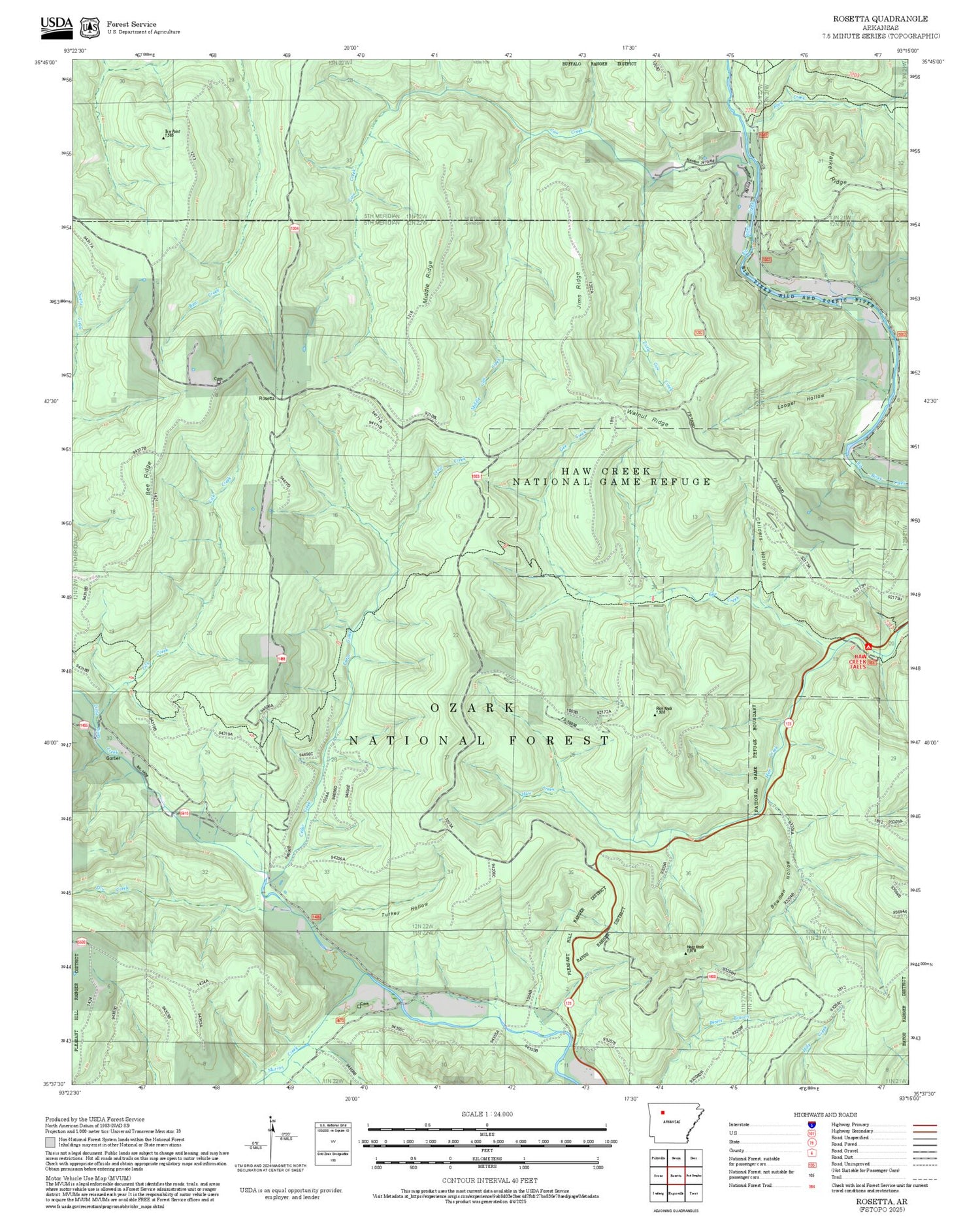 2025 Forest Service Topo Map of Rosetta Arkansas