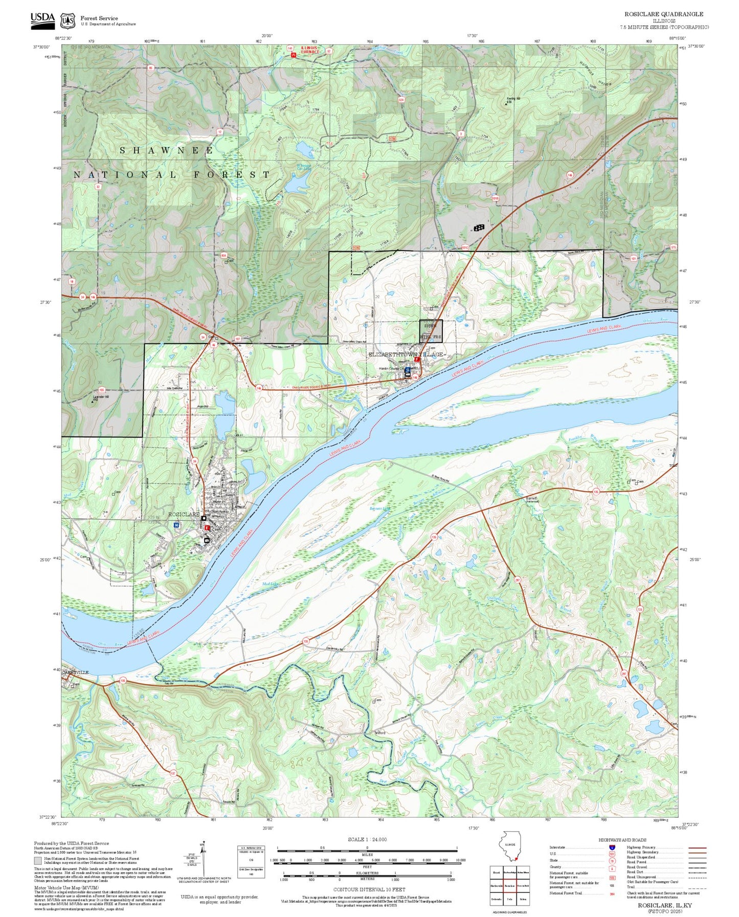 2025 Forest Service Topo Map of Rosiclare Illinois