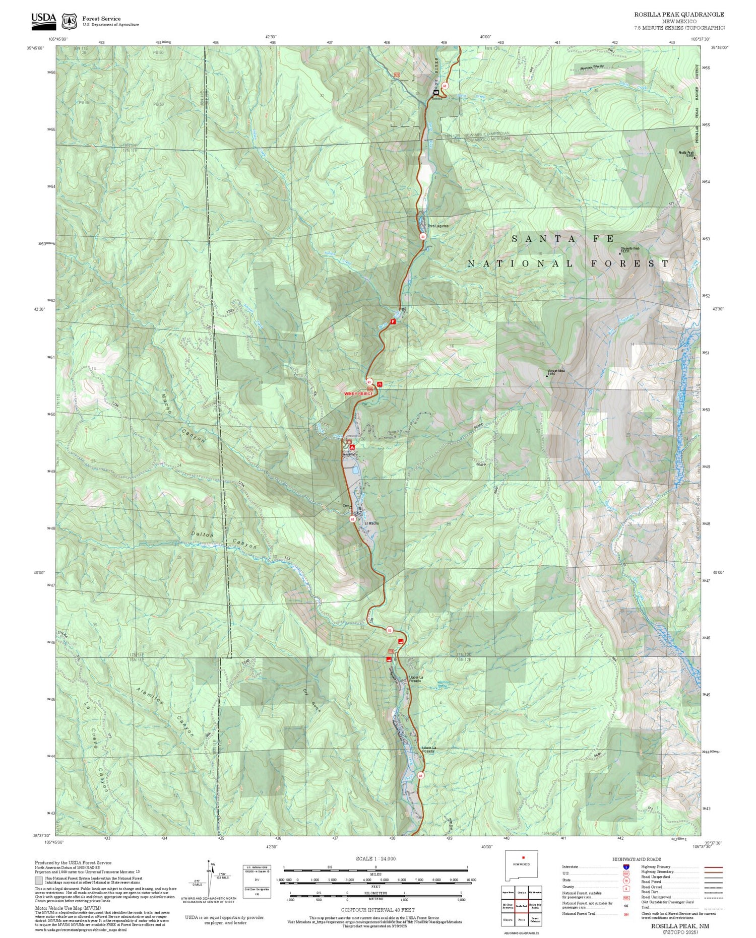 2025 Forest Service Topo Map of Rosilla Peak New Mexico