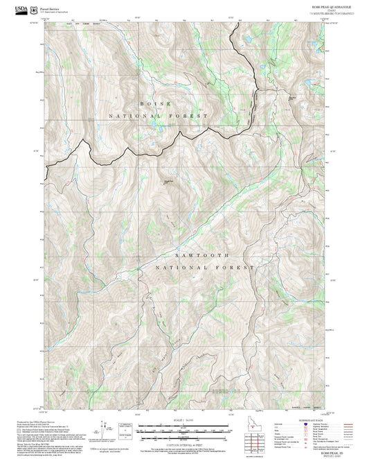 2025 Forest Service Topo Map of Ross Peak Idaho
