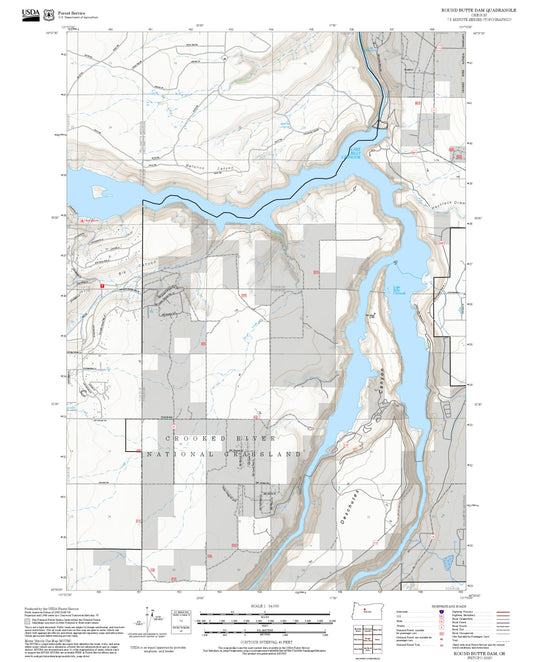 2025 Forest Service Topo Map of Round Butte Dam Oregon