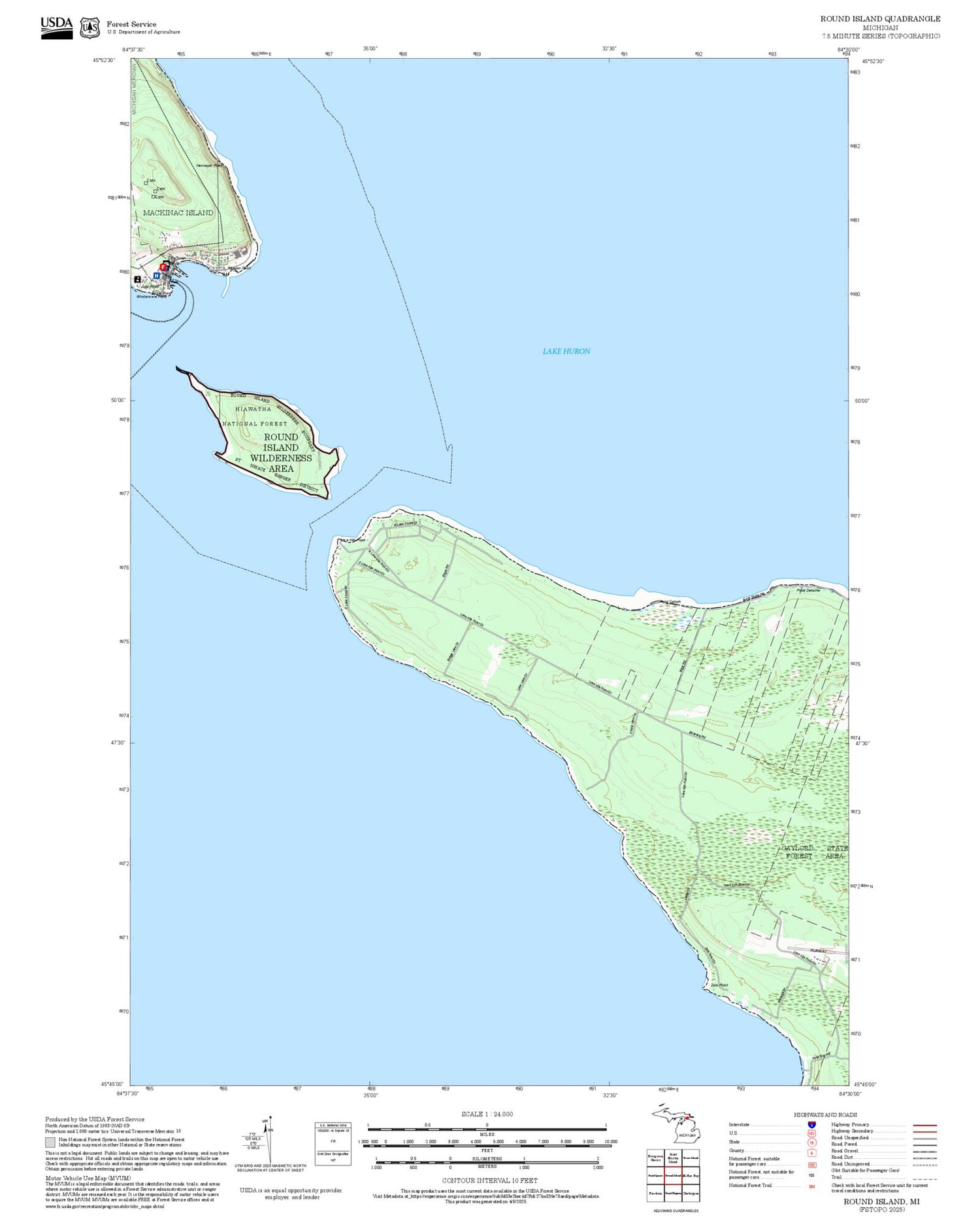 2025 Forest Service Topo Map of Round Island Michigan