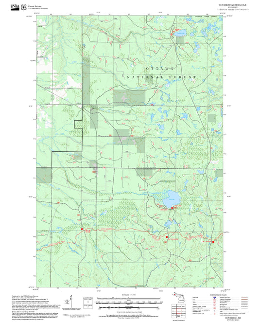 2025 Forest Service Topo Map of Rousseau Michigan