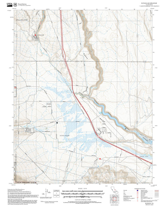 2025 Forest Service Topo Map of Rovana California