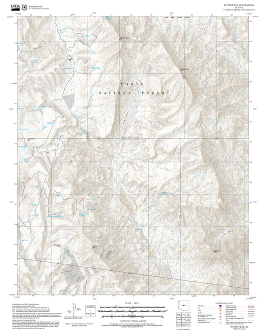 2025 Forest Service Topo Map of Rover Peak Arizona