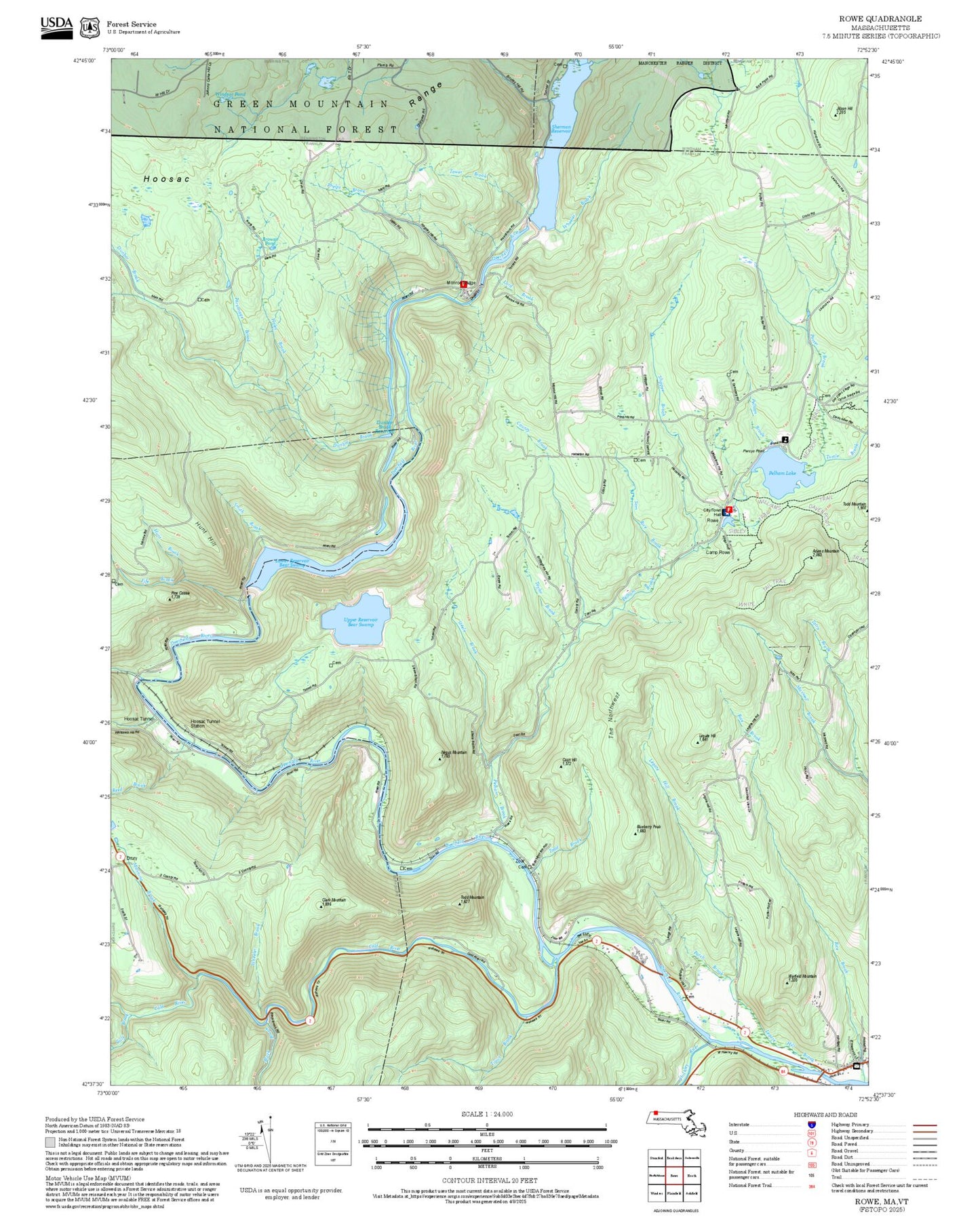 2025 Forest Service Topo Map of Rowe Massachusetts