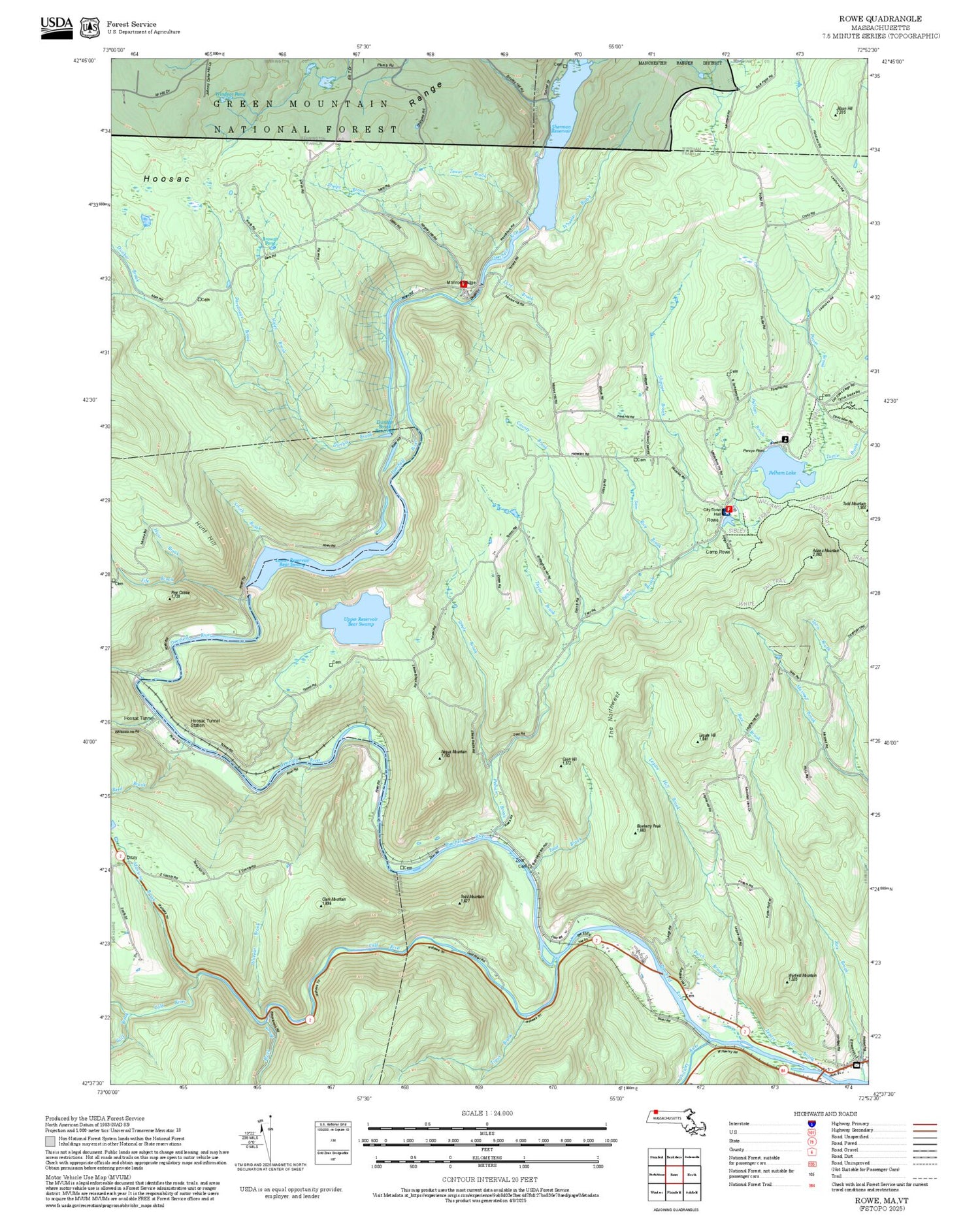 2025 Forest Service Topo Map of Rowe Massachusetts