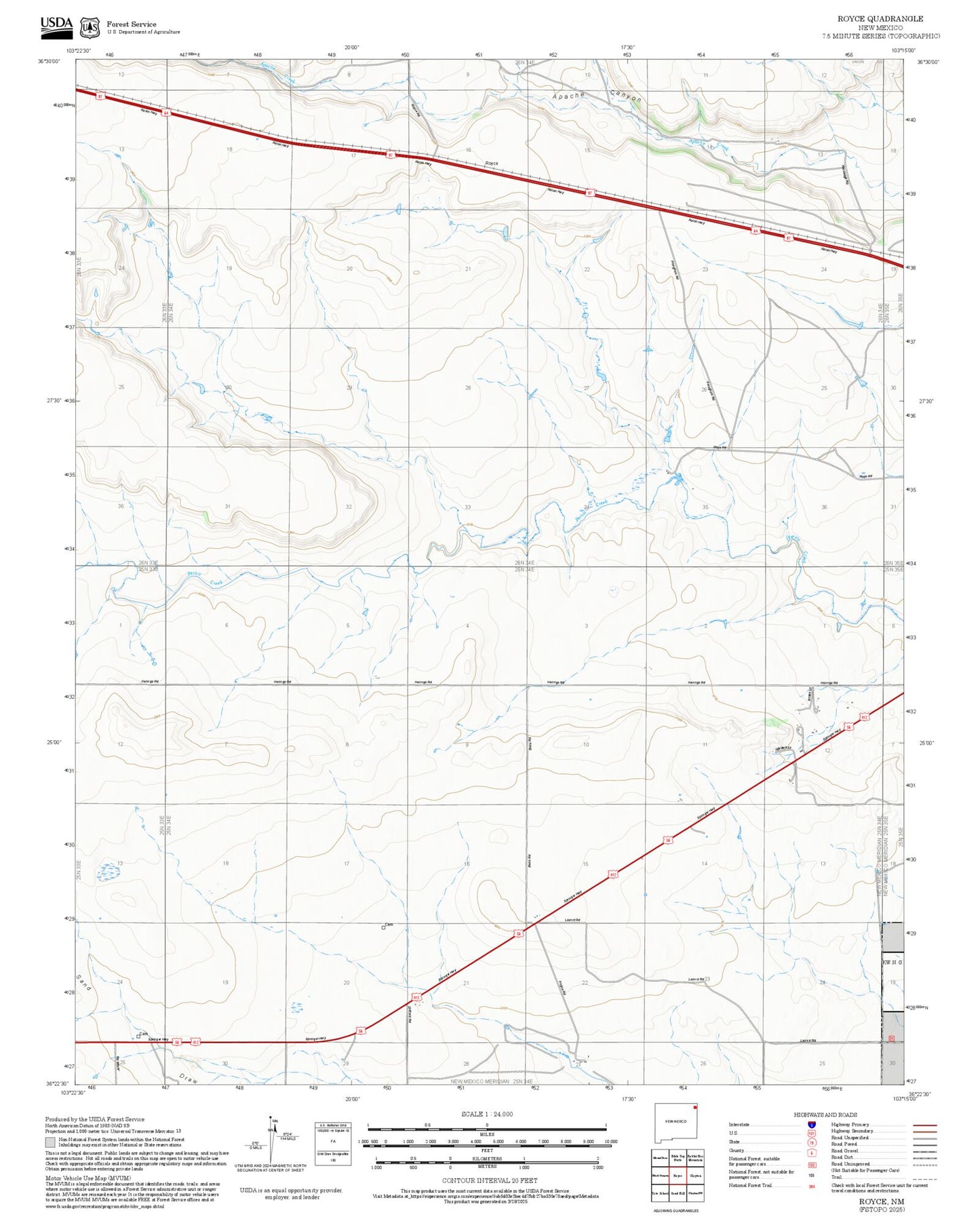 2025 Forest Service Topo Map of Royce New Mexico