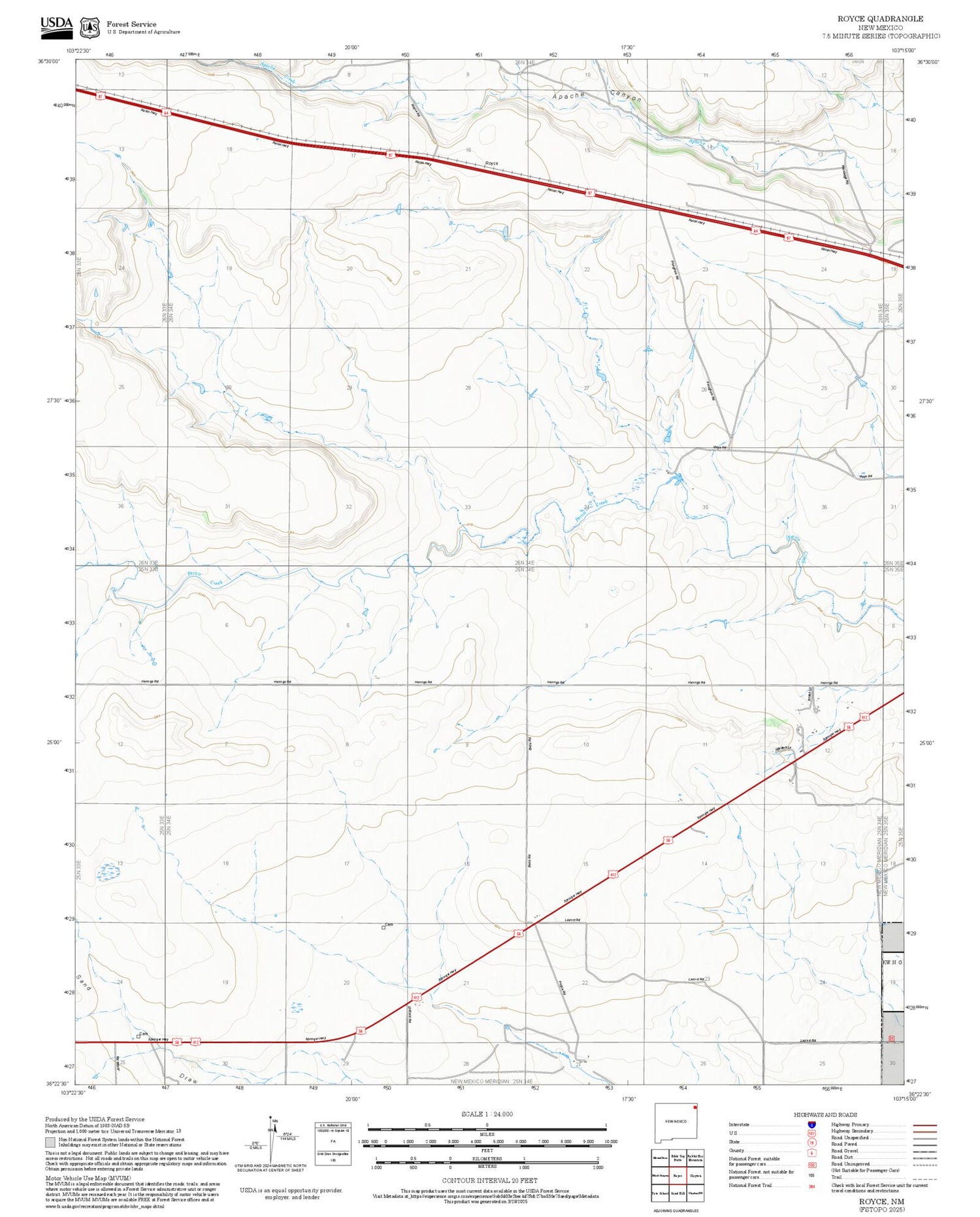 2025 Forest Service Topo Map of Royce New Mexico