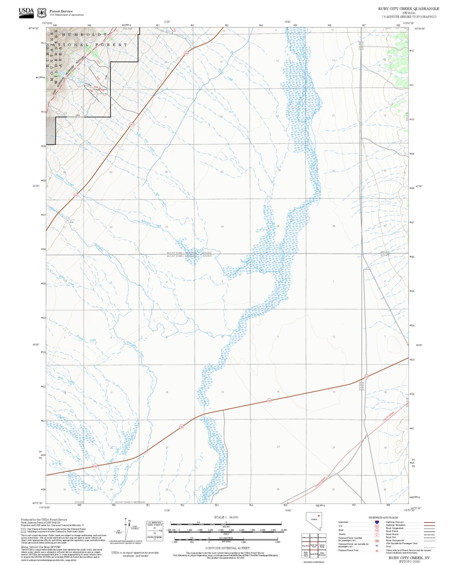 2025 Forest Service Topo Map of Ruby City Creek Nevada