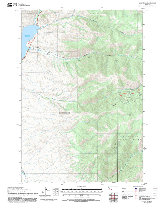 2025 Forest Service Topo Map of Ruby Dam Montana
