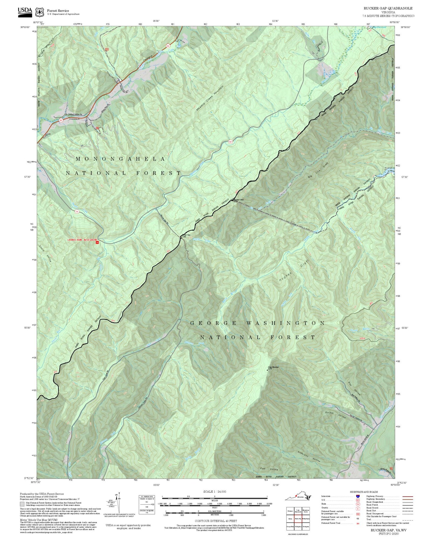 2025 Forest Service Topo Map of Rucker Gap Virginia