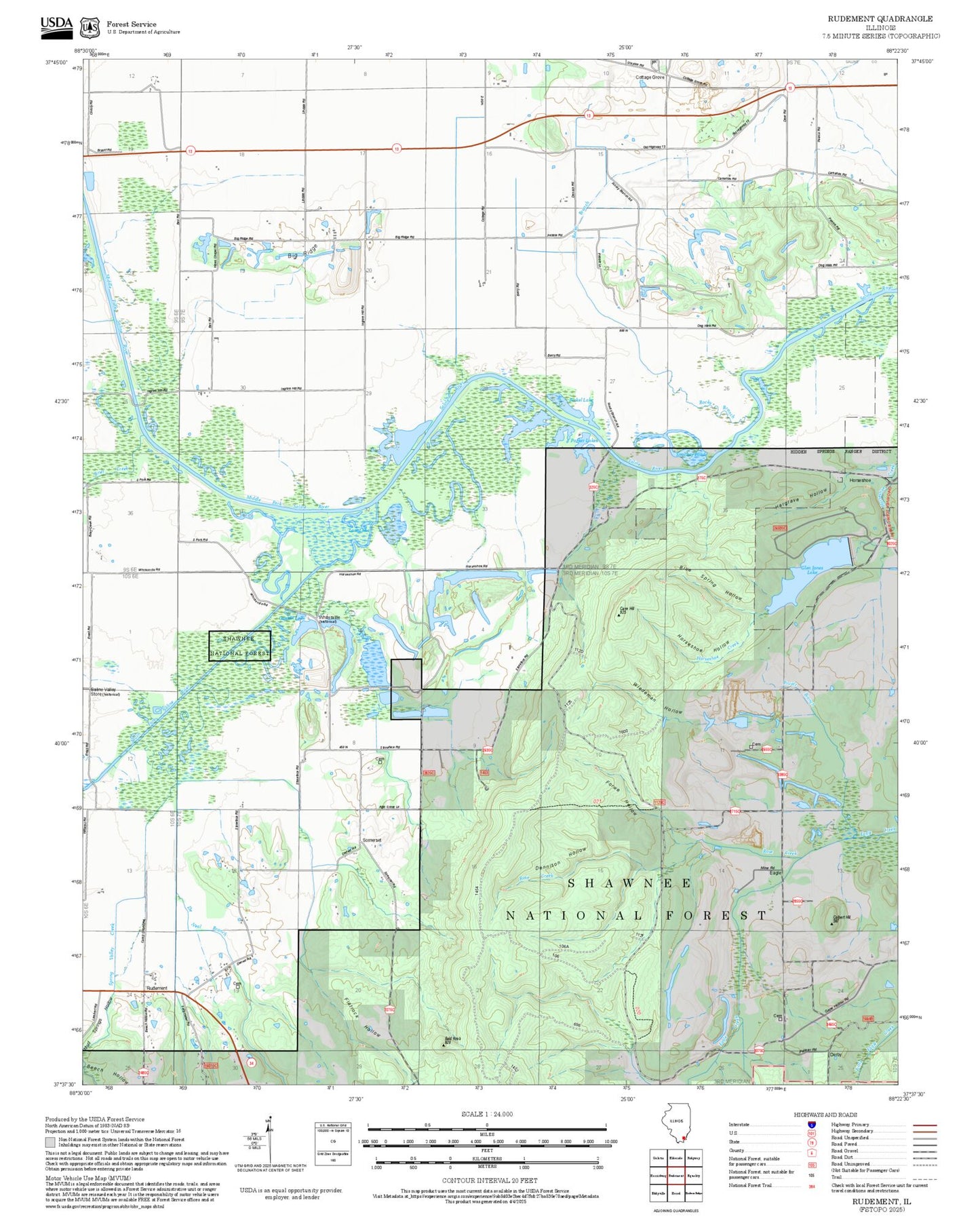 2025 Forest Service Topo Map of Rudement Illinois