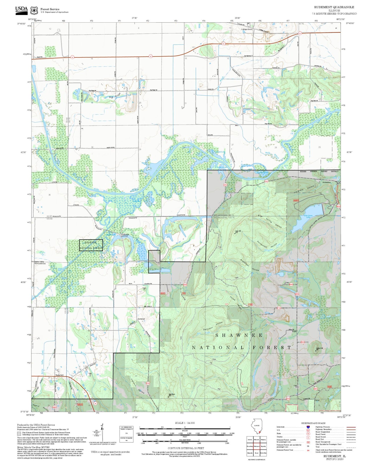 2025 Forest Service Topo Map of Rudement Illinois