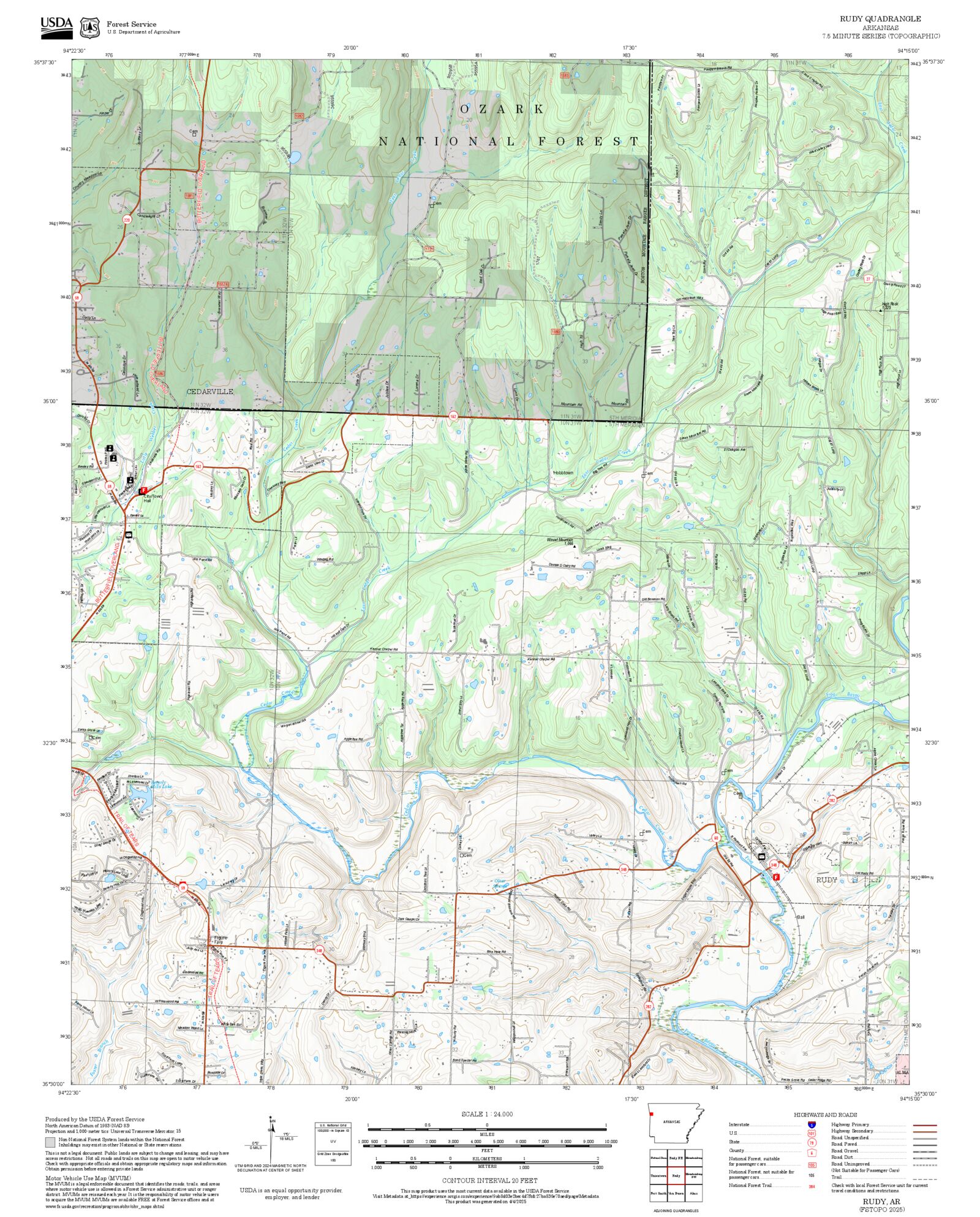 2025 Forest Service Topo Map of Rudy Arkansas – MyTopo Map Store