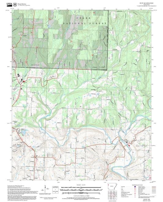 2025 Forest Service Topo Map of Rudy Arkansas
