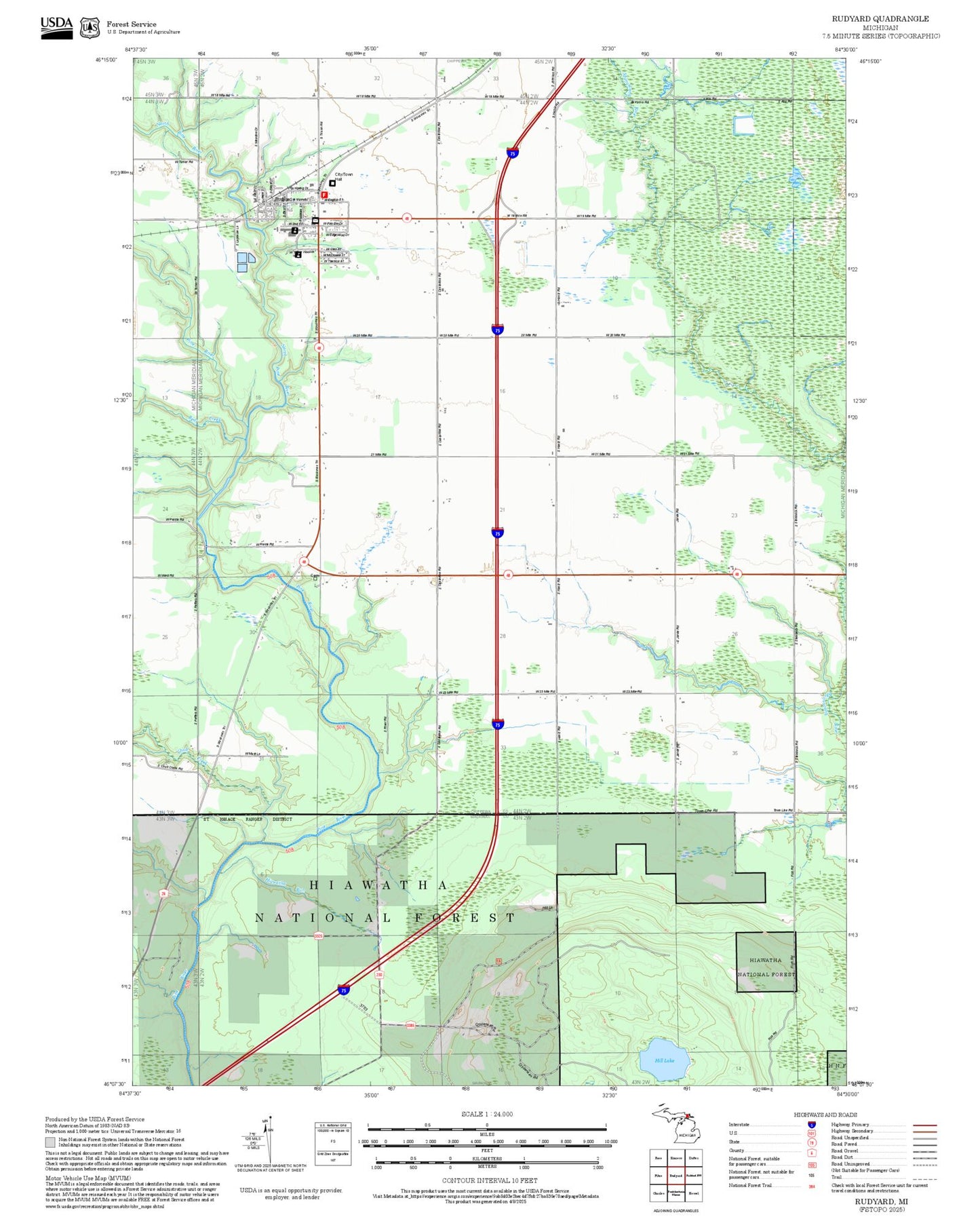 2025 Forest Service Topo Map of Rudyard Michigan