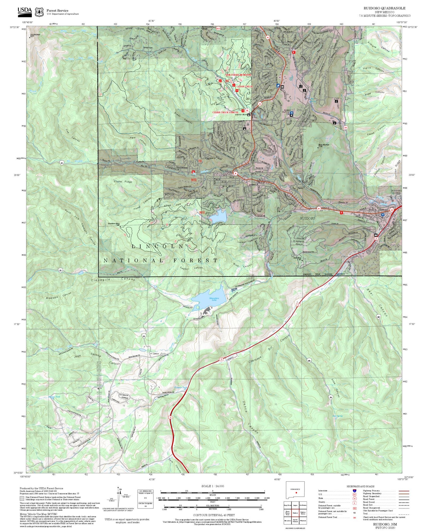 2025 Forest Service Topo Map of Ruidoso New Mexico