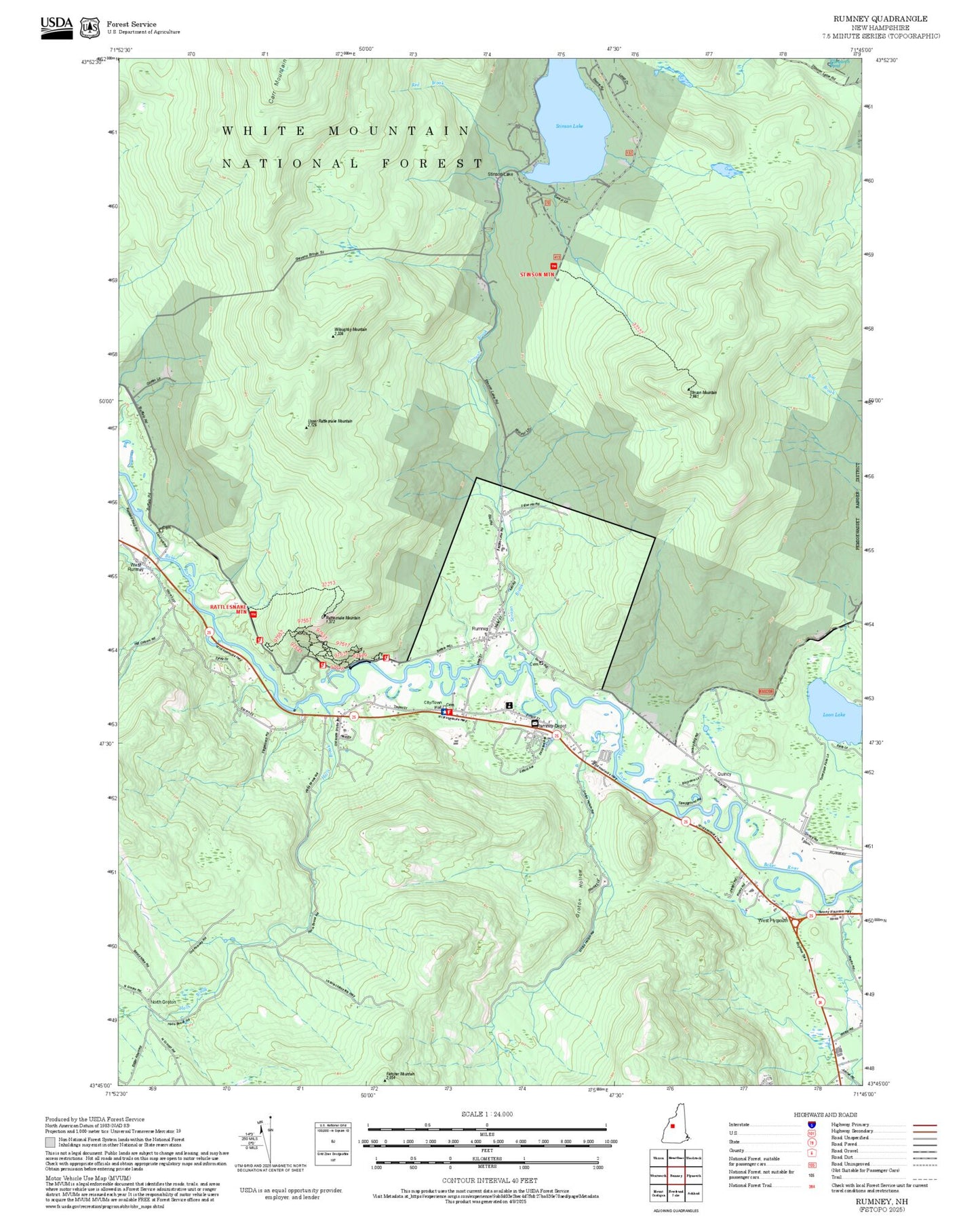 2025 Forest Service Topo Map of Rumney New Hampshire
