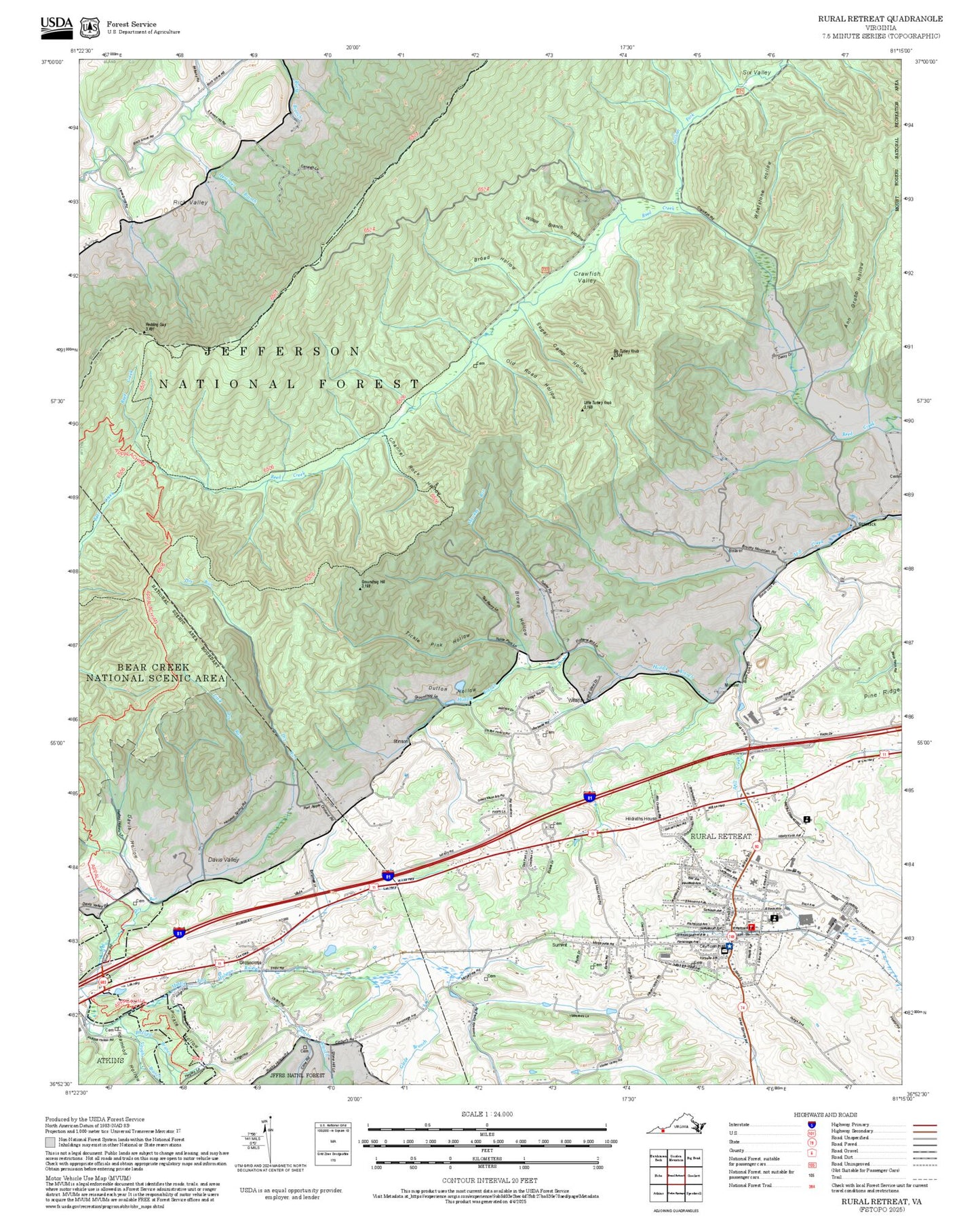 2025 Forest Service Topo Map of Rural Retreat Virginia
