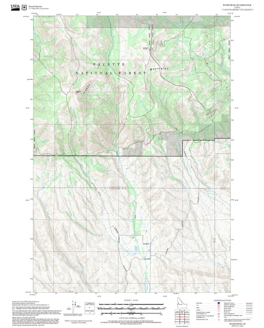 2025 Forest Service Topo Map of Rush Peak Idaho