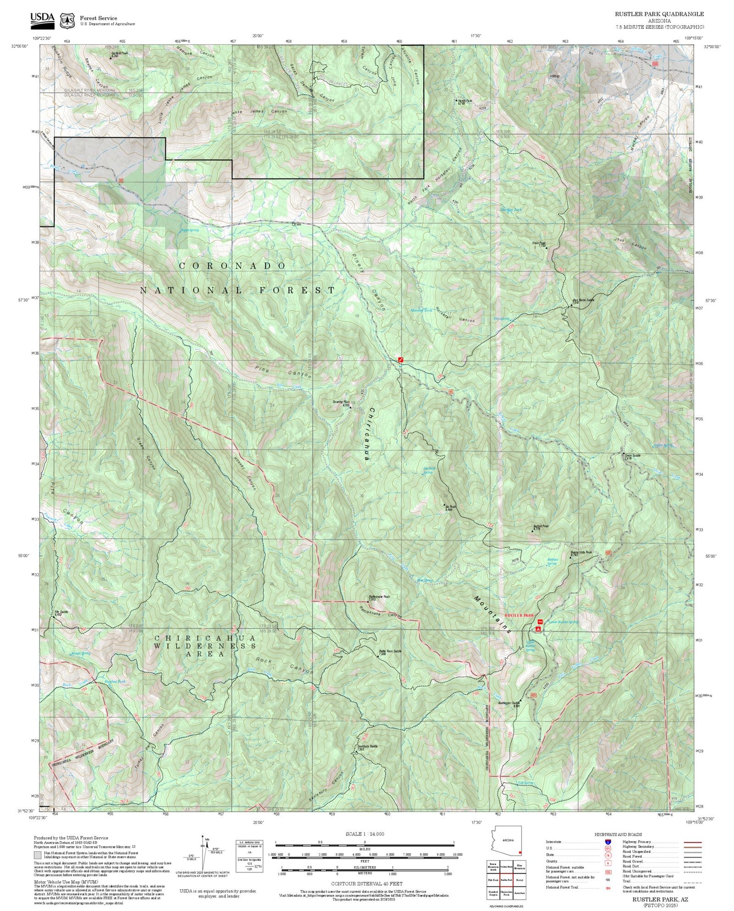 2025 Forest Service Topo Map of Rustler Park Arizona