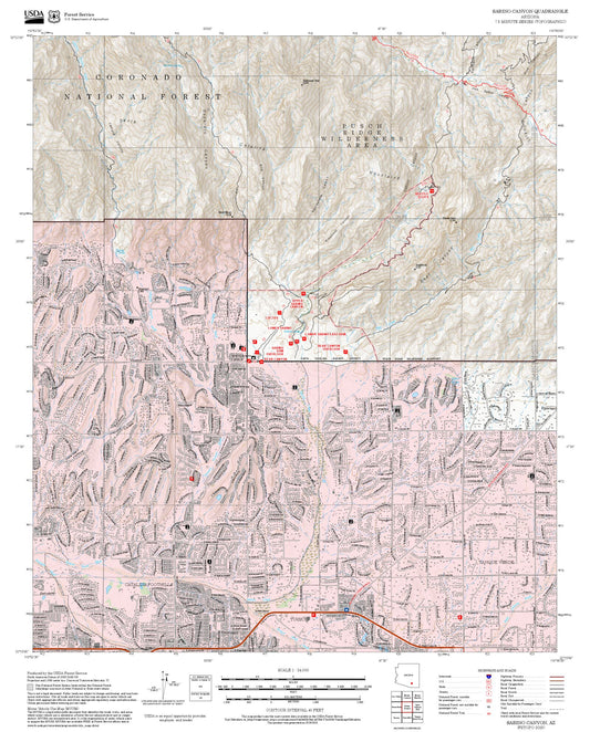 2025 Forest Service Topo Map of Sabino Canyon Arizona