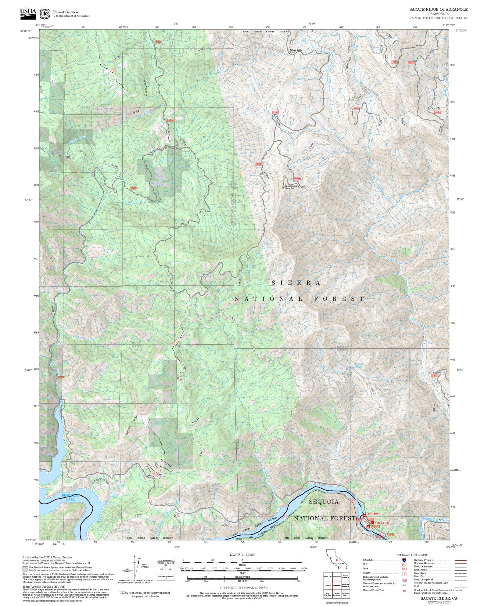 Sacate Ridge 2025 Forest Service Topo Map of Sacate Ridge California – MyTopo Map Store