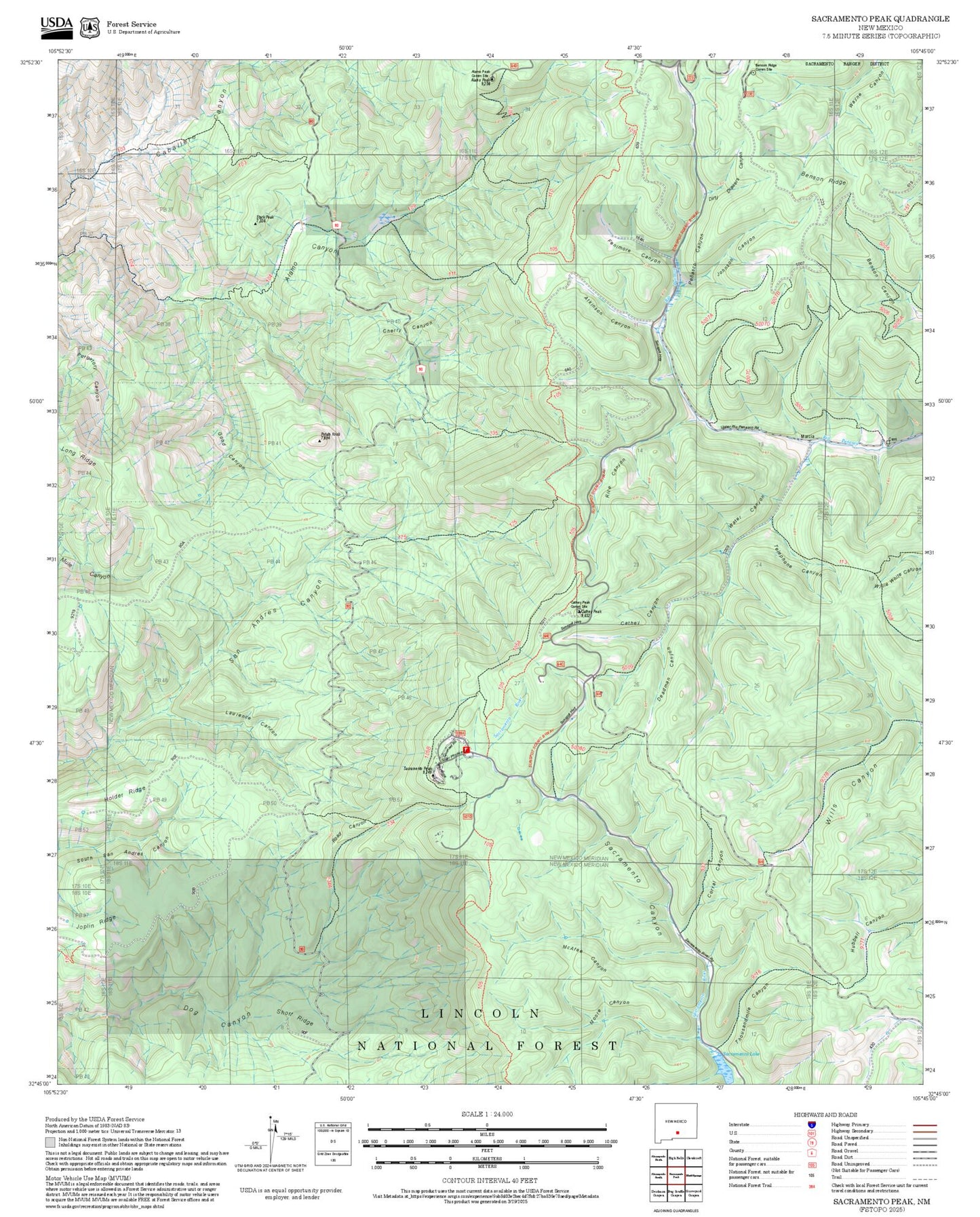 2025 Forest Service Topo Map of Sacramento Peak New Mexico