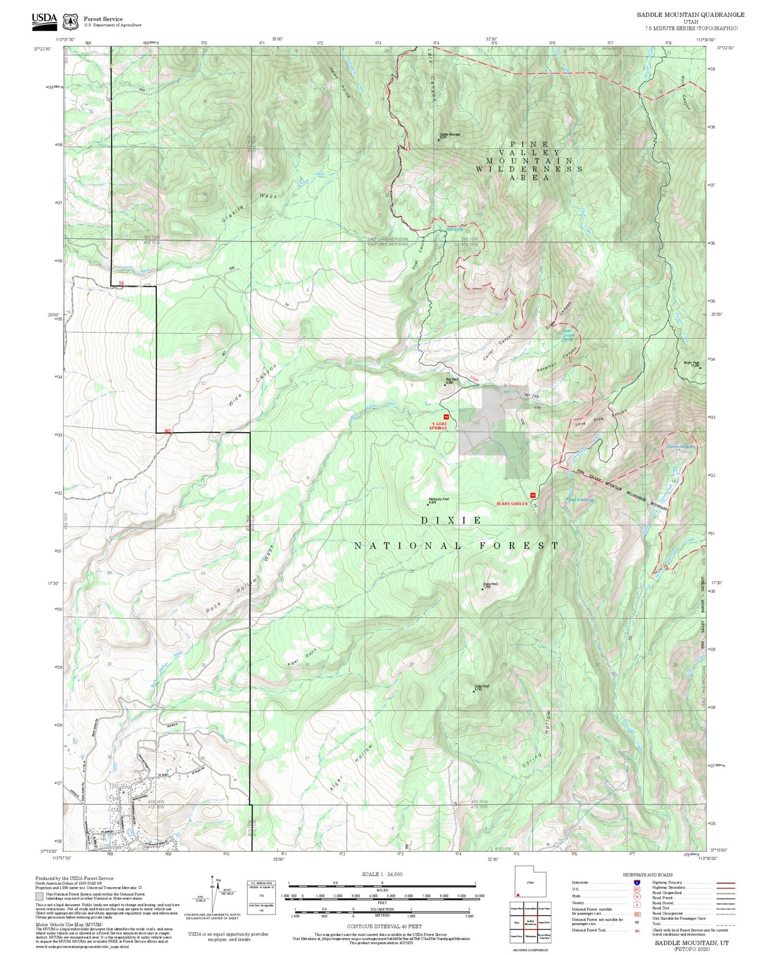 2025 Forest Service Topo Map of Saddle Mountain Utah