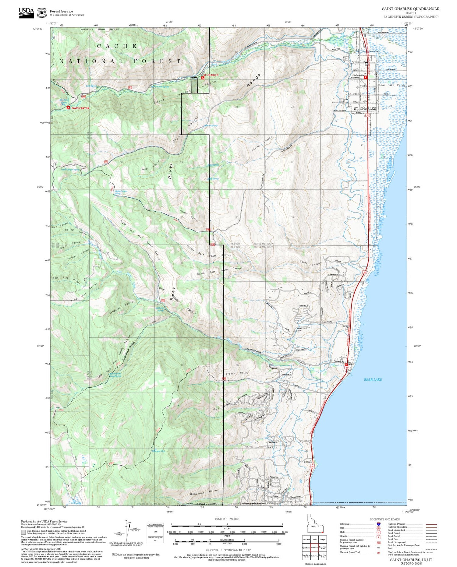 2025 Forest Service Topo Map of Saint Charles Idaho
