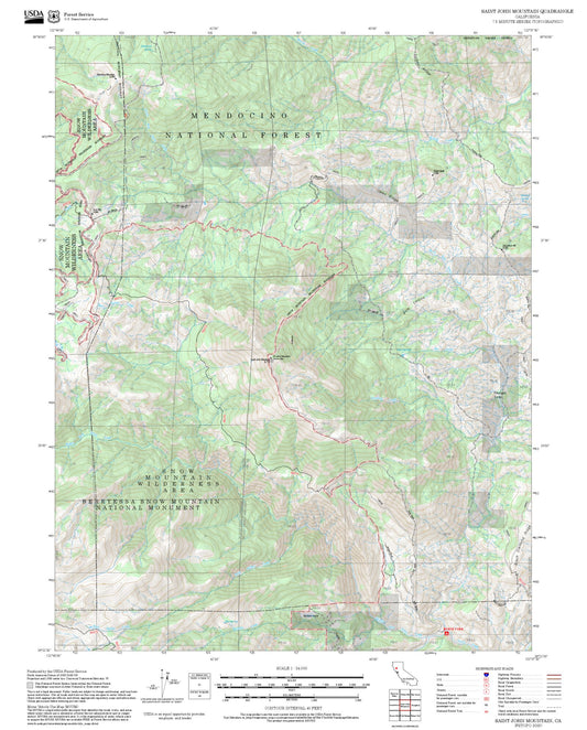 2025 Forest Service Topo Map of Saint John Mountain California