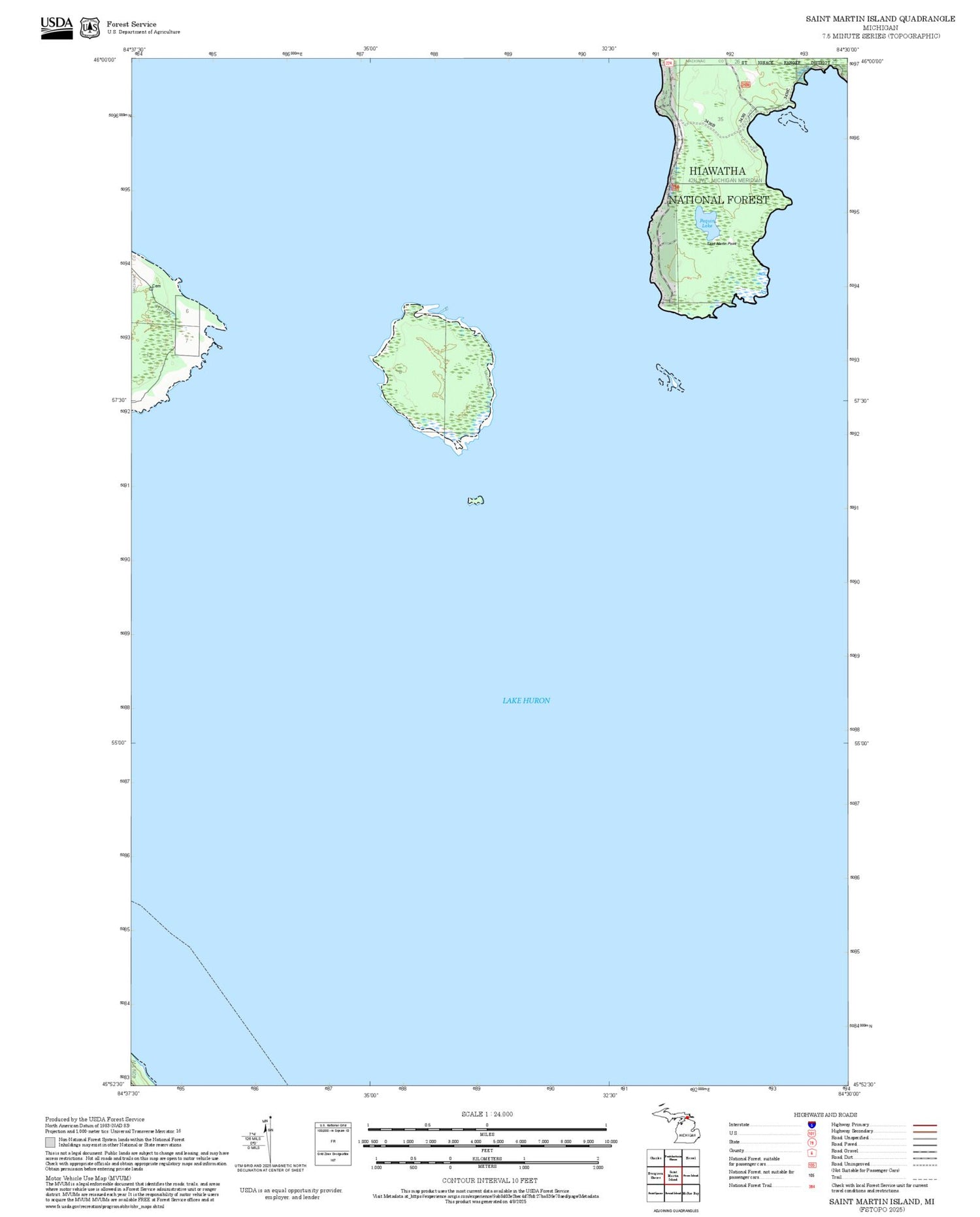 2025 Forest Service Topo Map of Saint Martin Island Michigan
