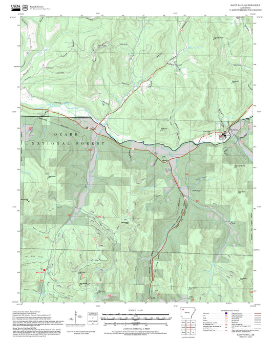 2025 Forest Service Topo Map of Saint Paul Arkansas