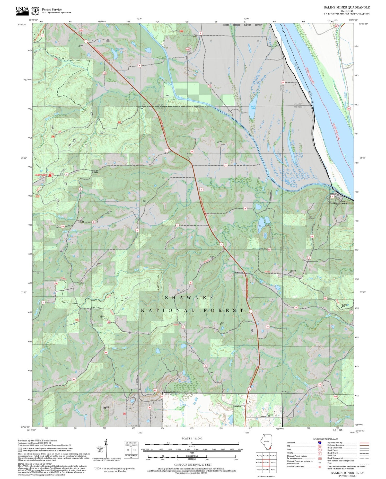 2025 Forest Service Topo Map of Saline Mines Illinois