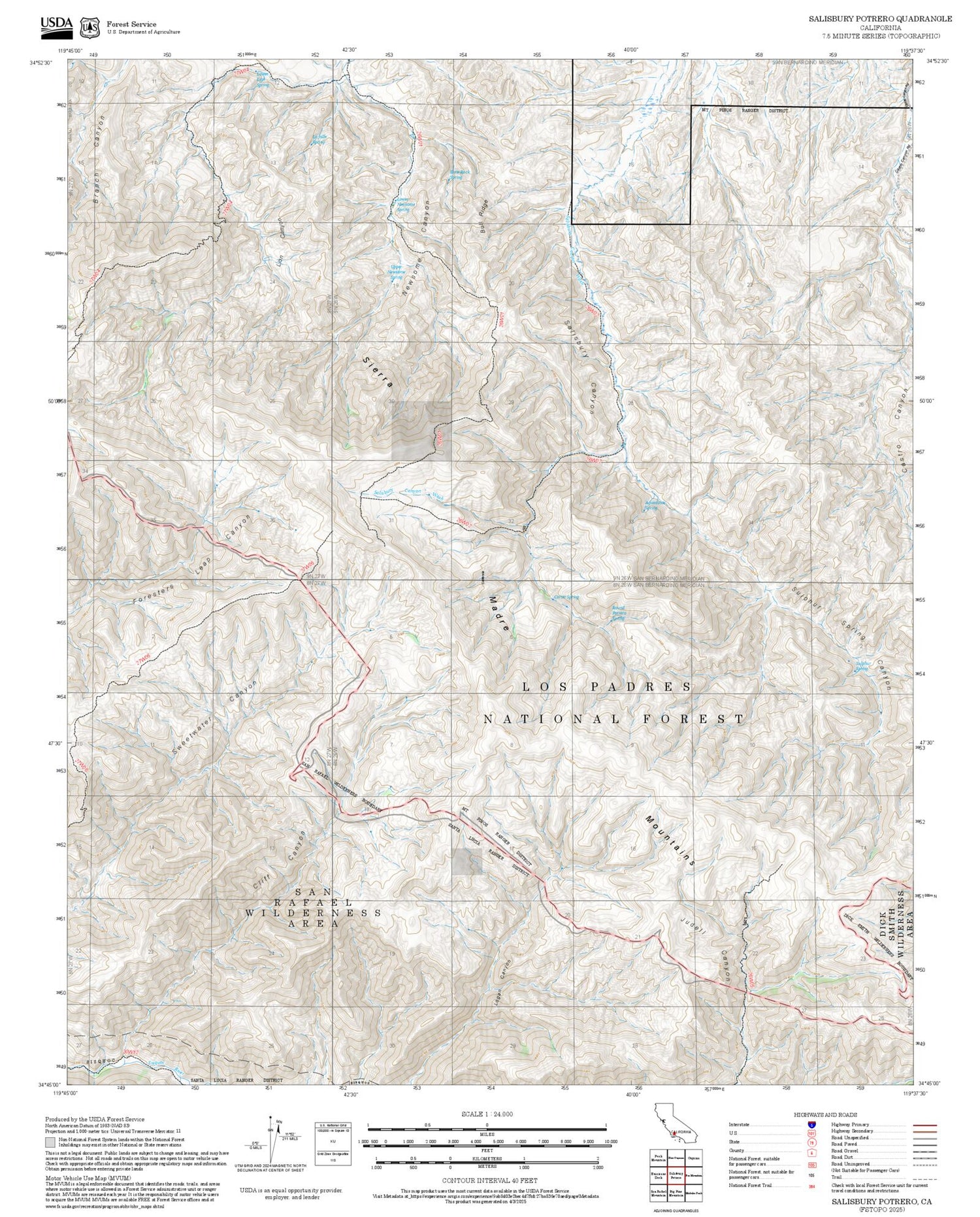 2025 Forest Service Topo Map of Salisbury Potrero California