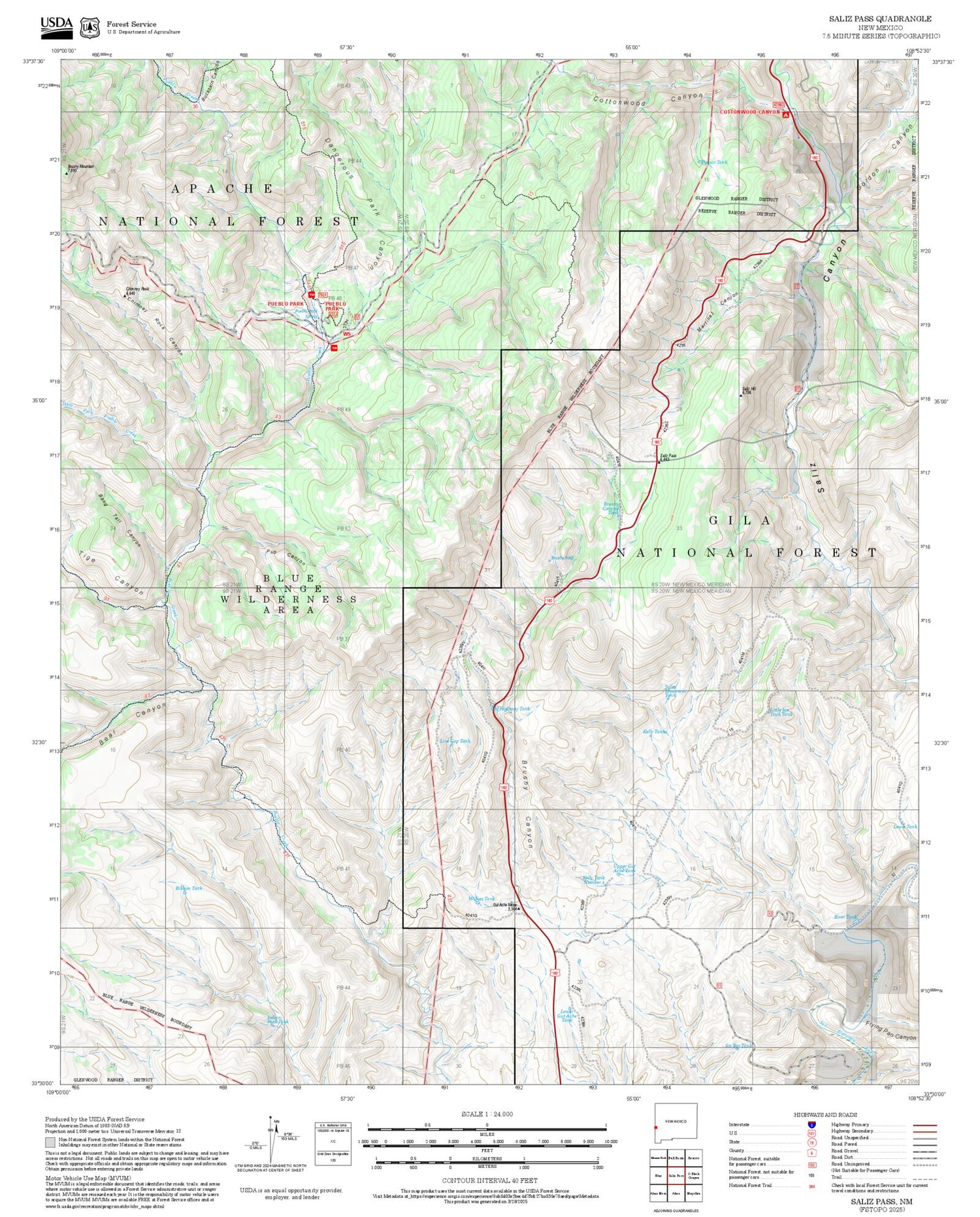 2025 Forest Service Topo Map of Saliz Pass New Mexico