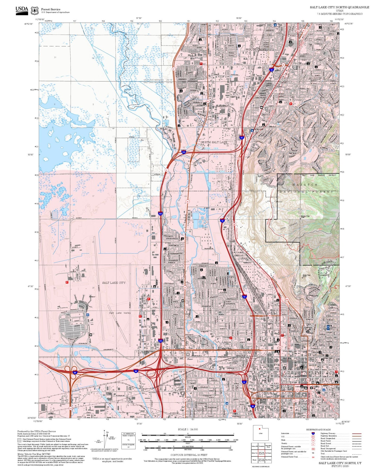 2025 Forest Service Topo Map of Salt Lake City North Utah