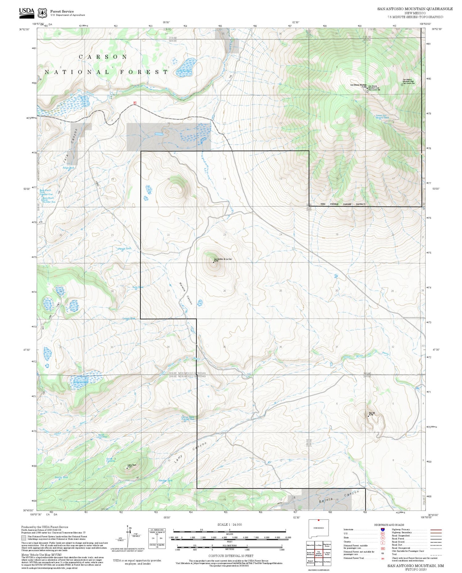 2025 Forest Service Topo Map of San Antonio Mountain New Mexico