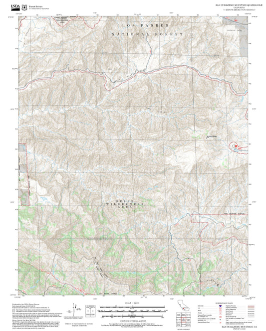 2025 Forest Service Topo Map of San Guillermo Mountain California