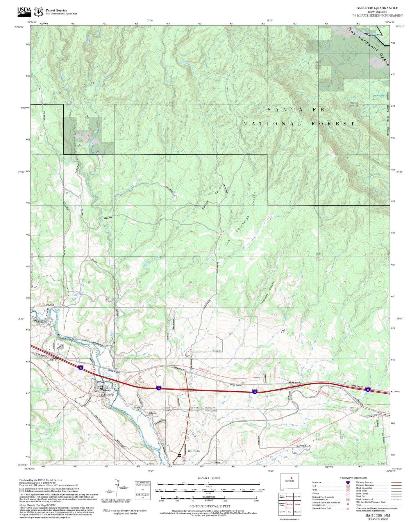 2025 Forest Service Topo Map of San Jose New Mexico