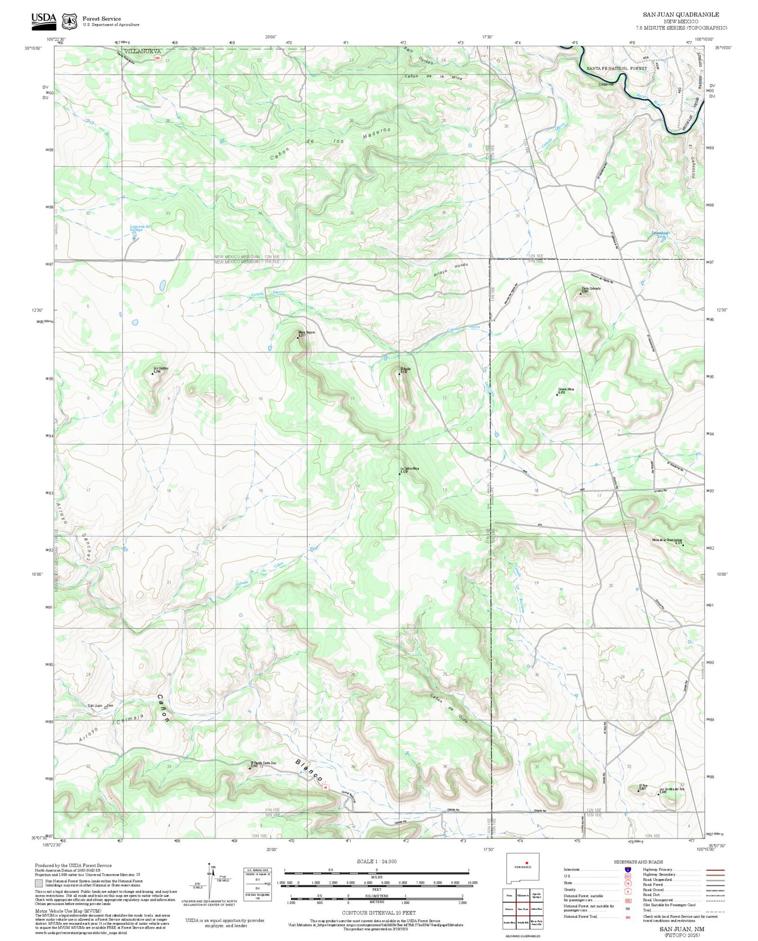2025 Forest Service Topo Map of San Juan New Mexico
