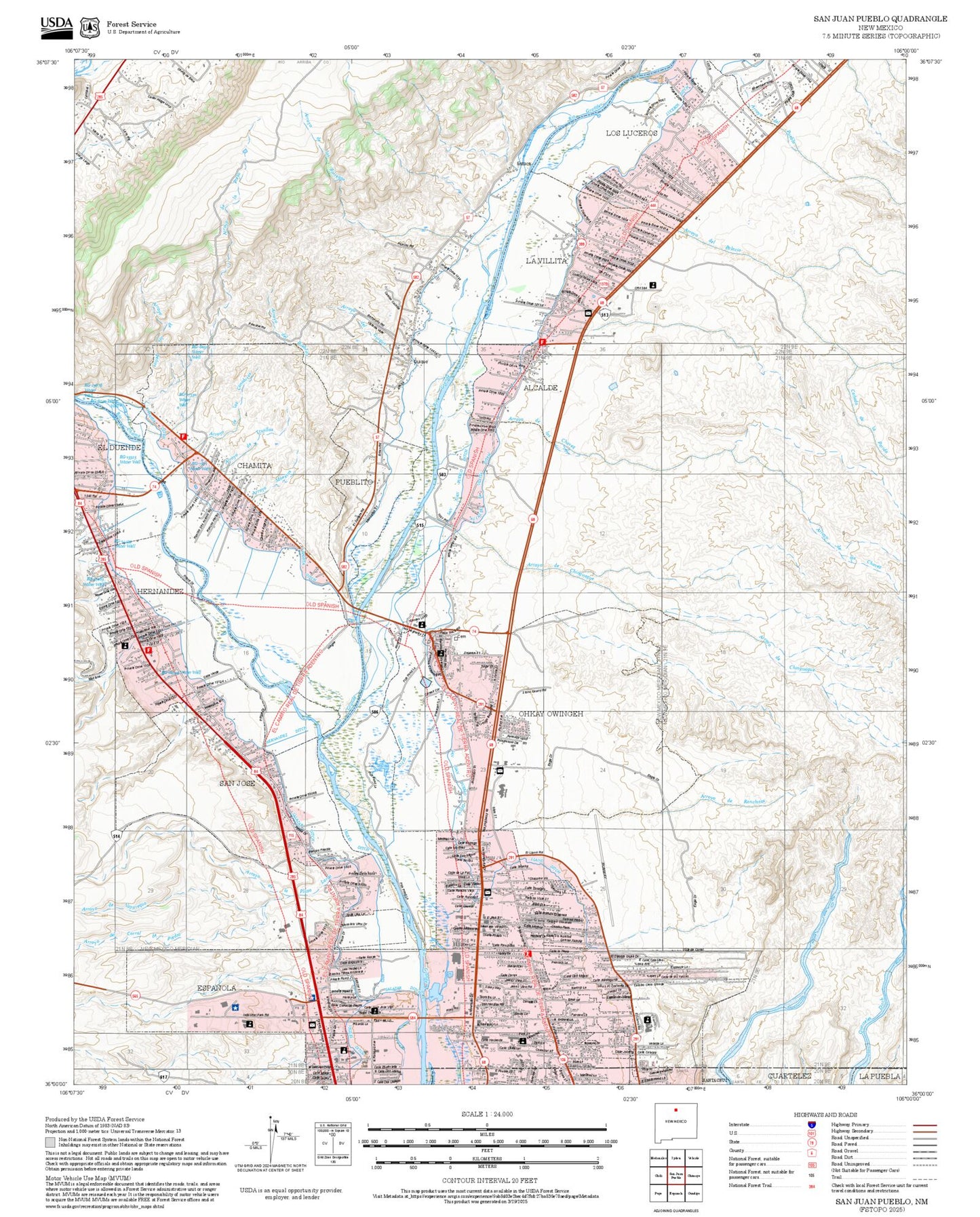 2025 Forest Service Topo Map of San Juan Pueblo New Mexico