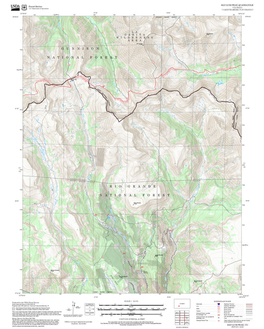 2025 Forest Service Topo Map of San Luis Peak Colorado