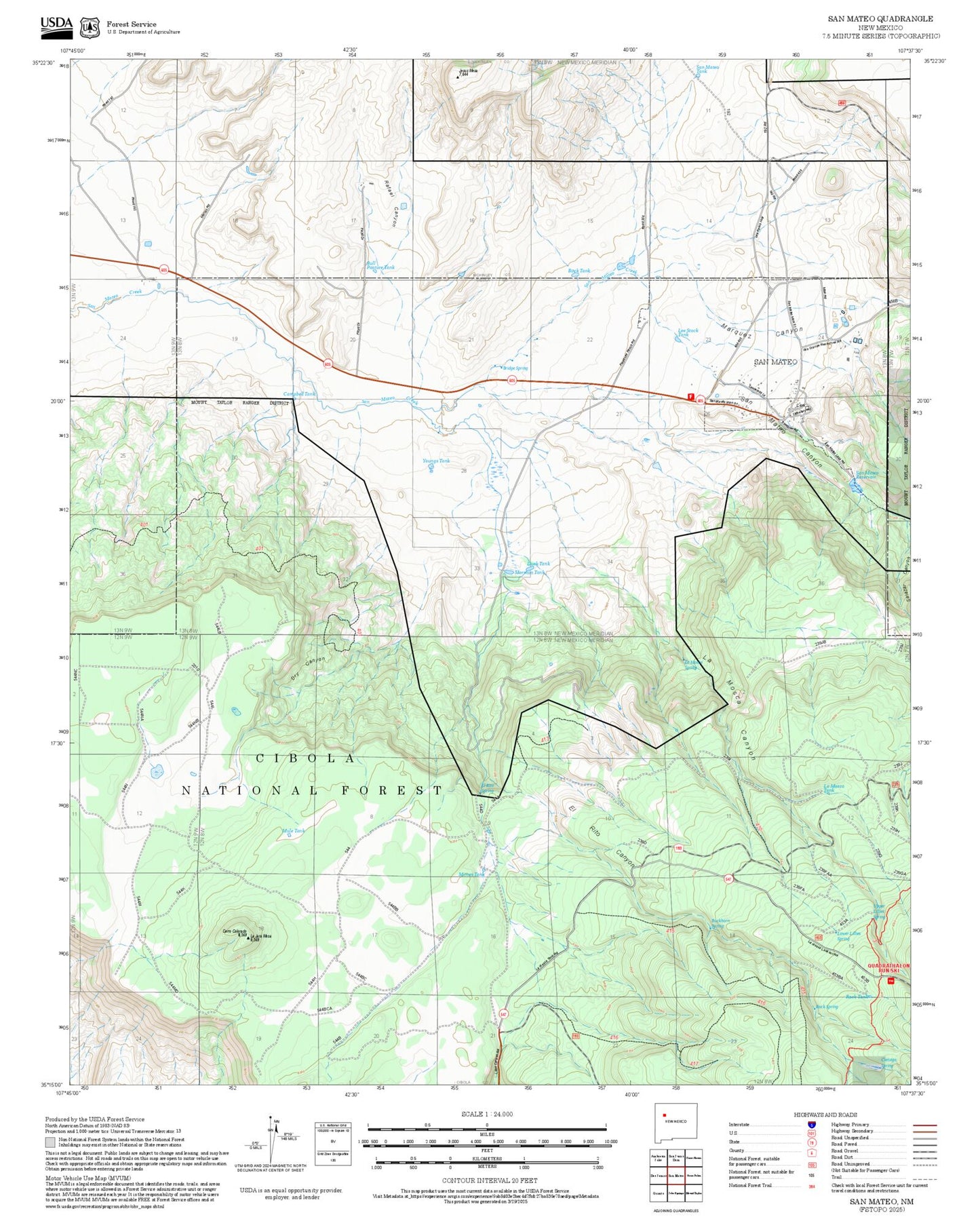 2025 Forest Service Topo Map of San Mateo New Mexico